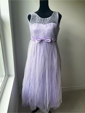 Lilac Lace & Tulle Girls' Formal Dress with Satin Bow